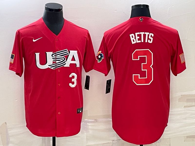 Men 2023 World Cub USA #3 Betts Red Nike MLB Jersey7->more jerseys->MLB Jersey